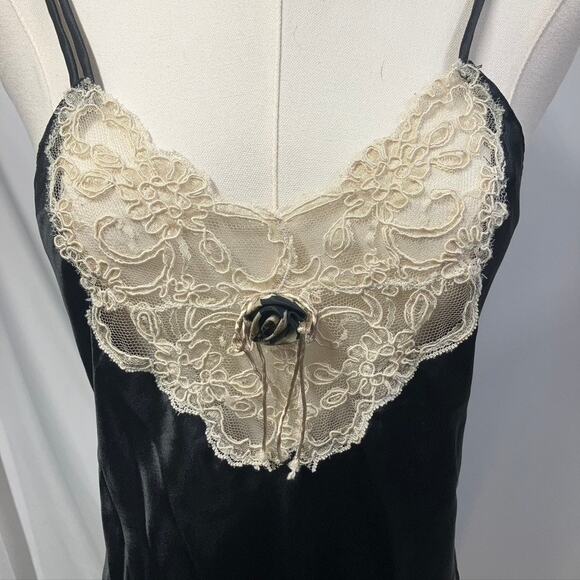Vintage 80's Slip Dress Intimate Concepts by Terry Russo Women M Black Lace Maxi - Picture 2 of 13